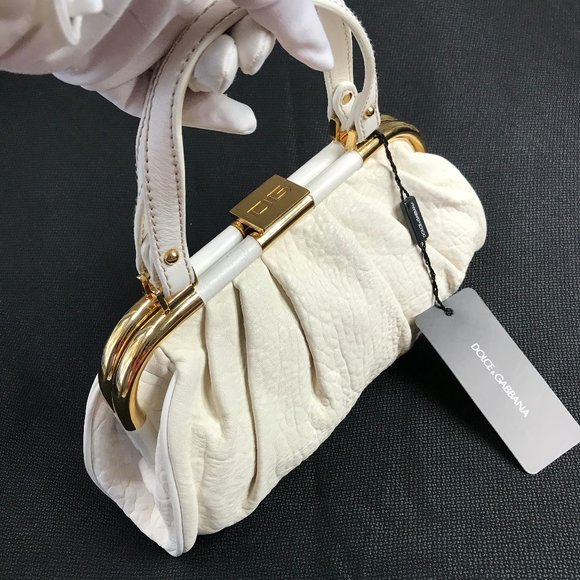Auc New Dolce and Gabbana Deerskin Pleated Handbag - Picture 2 of 11